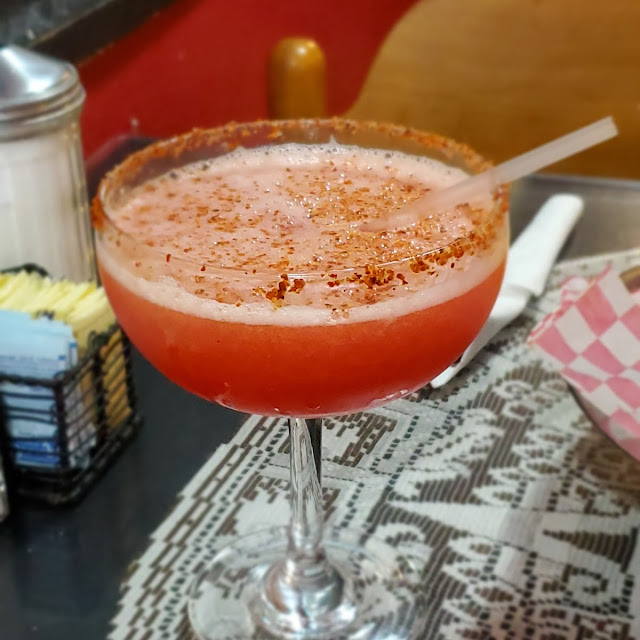 Watermelon Margarita with a Tajin Rim