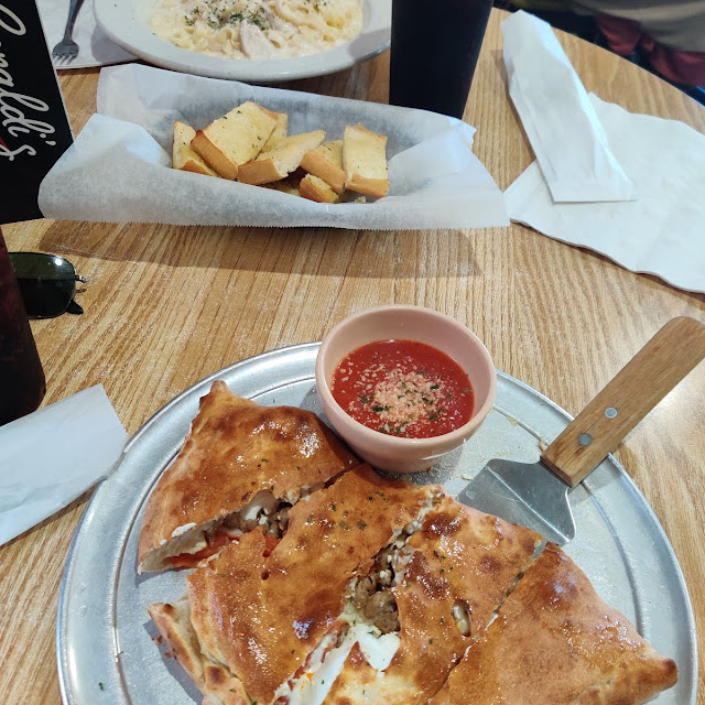 Calzone and Chicken Alfredo