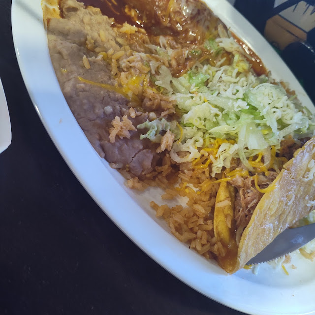 Chicken Taco Chicken Enchilada with Rice and Beans
