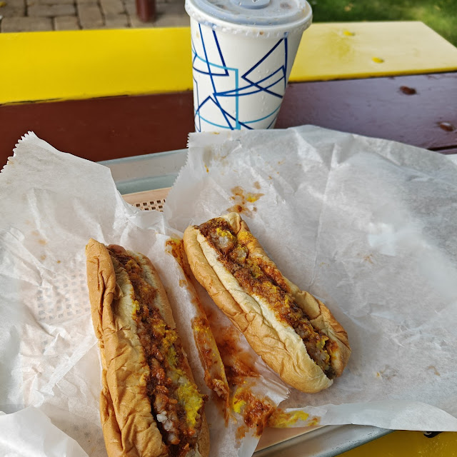 Chili Dog with Mustard and Onions