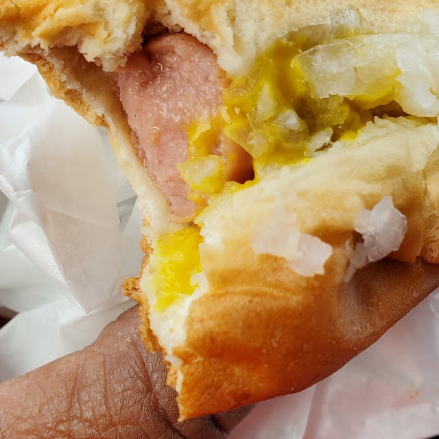 Hot Dog with Onions and Mustard
