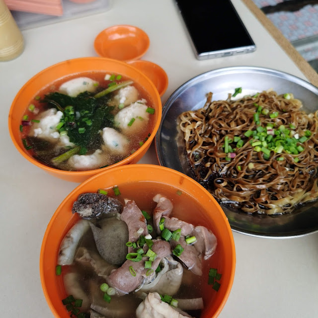 Home Made Noodles Mix Pork Soup and Fish Ball Soup