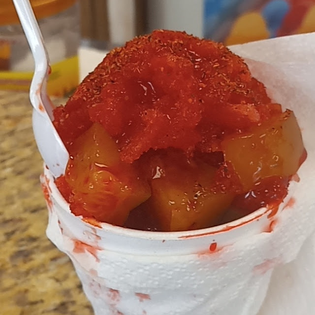 Tiger Blood Snow Cone with Pickle Chamoy and Taking