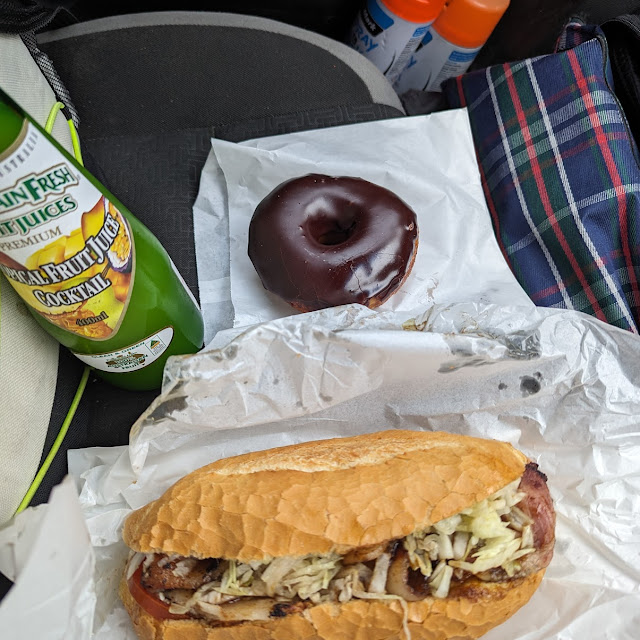 Chocolate Donut Bacon and Egg Roll with Lettuce Tomato and BBQ Sauce