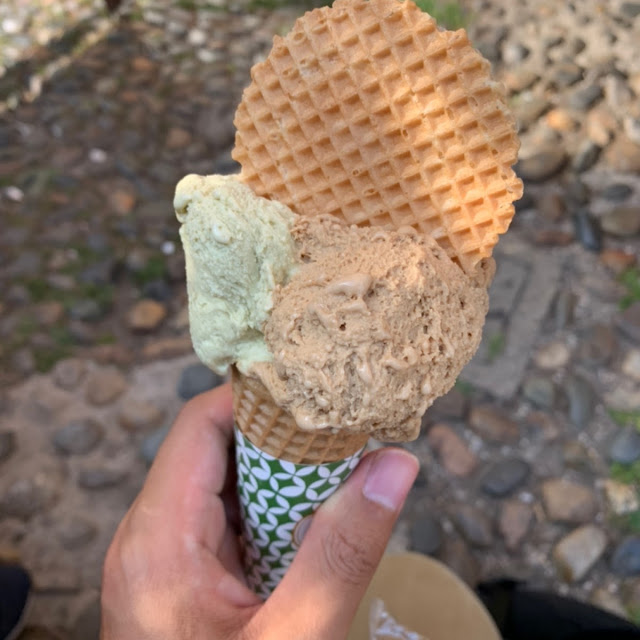 Gelato with Chocolate Pistachio and Strawberry