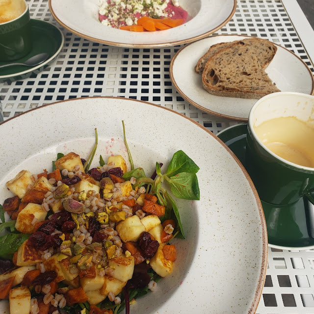 Das Vordere Ist Halloumi Salat Das Andere Rote-bete-hummus Mit Brot
