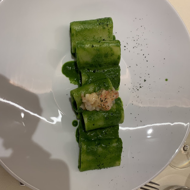 Paccheri Con Salsa Alle Cime Di Rapa E Tartare Di Gambero Rosso