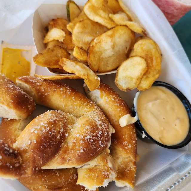 Pretzel and Homemade Chips and Cheese