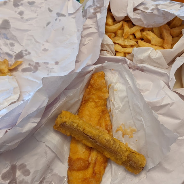 Haddock Battered Jumbo Sausage and Chips