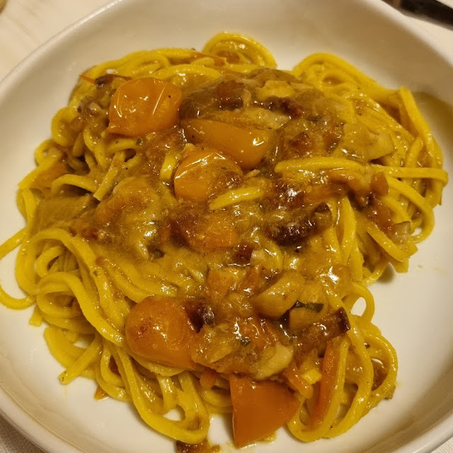 Tonnarelli Pomodorini Gialli Funghi Porcini E Guanciale