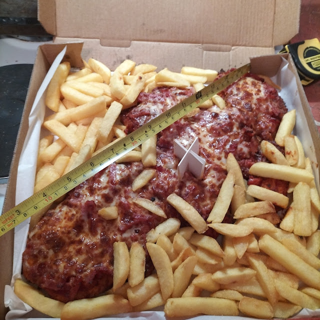 Chicken Schnitzel Parmigiana and Chips