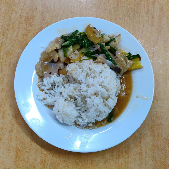 Fried Fish Fillets Spring Onions Ginger and Rice