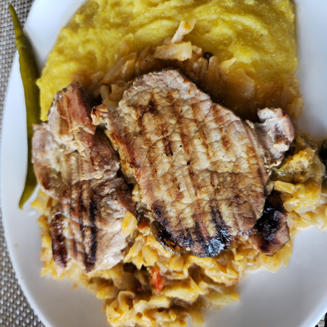 Pork Tenderloin with Cabbege and Polenta