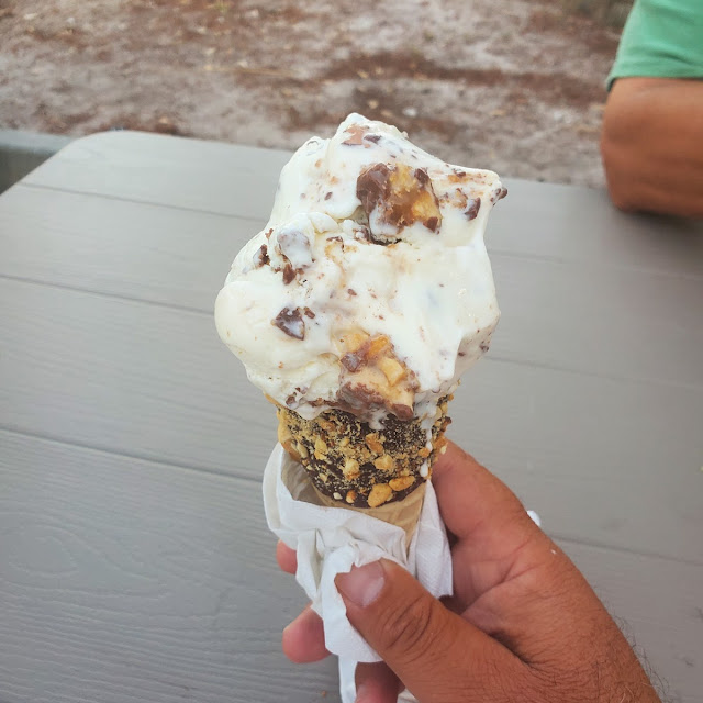 Garbage Can Ice Cream on Peanut Chocolate Waffle Cone