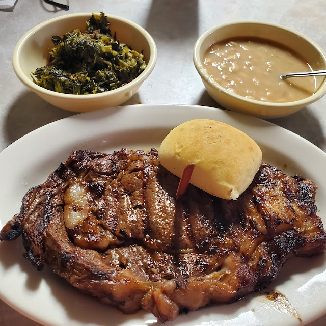 Ribeye Steak Turnip Greens and White Beans