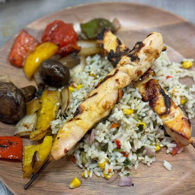 Chicken Skewers on Cilantro Lime Rice