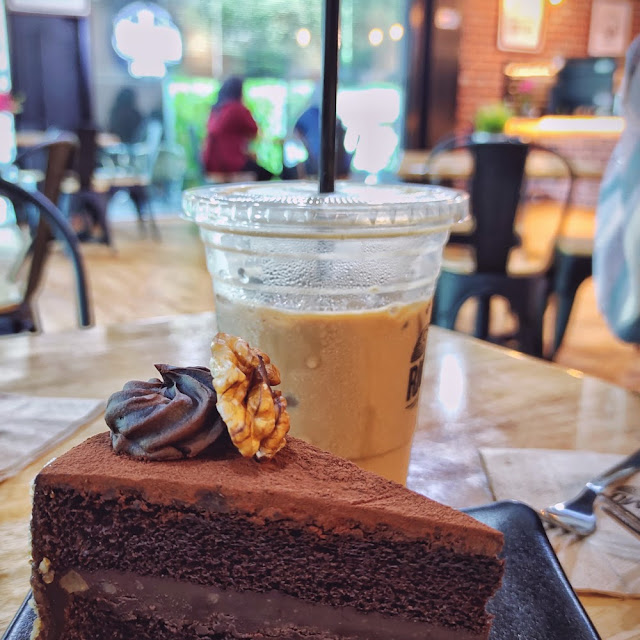 Iced Latte with Walnut Chocolate Cake