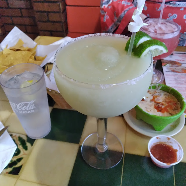 Frozen Margarita with Choriqueso Dip and Salsa and Chips