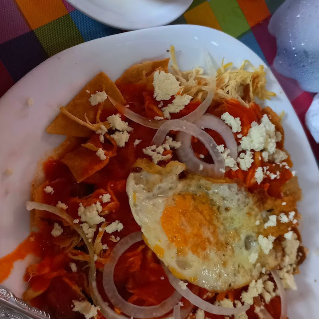 Chilaquiles Rojos Con Pollo Y Huevos