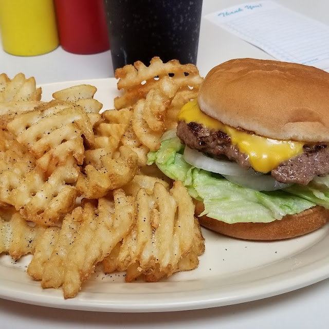 Cheeseburger and Waffle Fries