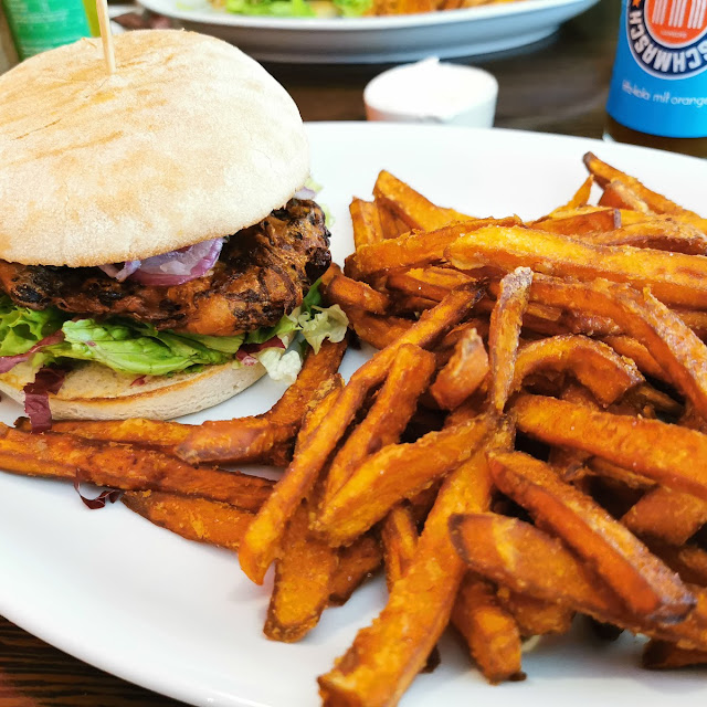 Guacamole Burger with Sweet Potato Fries
