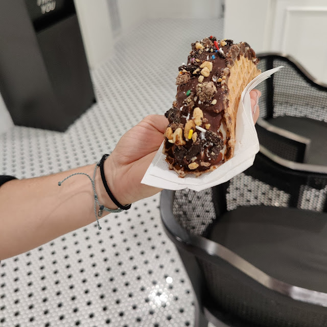 Ice Cream Taco with Oreo Chunks in Chocolate Cap