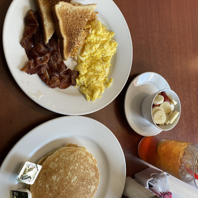One Pancake Bacon and One Scramble