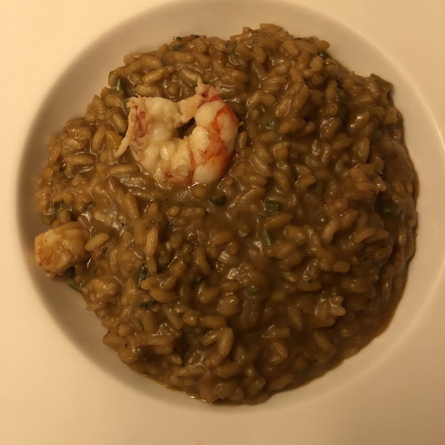 Risotto with Shrimps Asparagus Tops and Shrimps Bisque