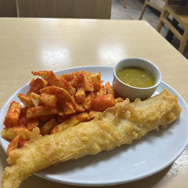 Battered Fish and Chips with Curry Sauce