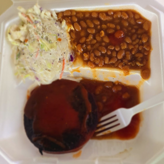 BBQ Bologna Plate with Baked Beans and Cole Slaw