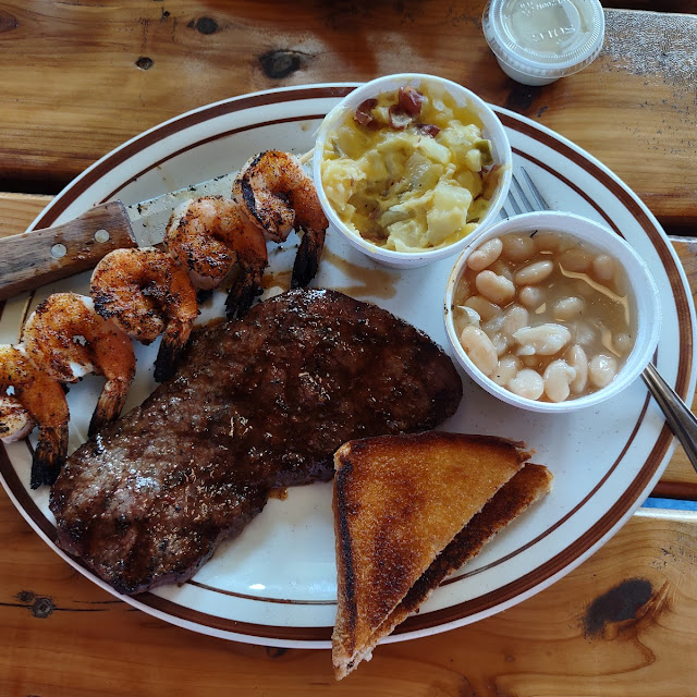 12oz Sirloin with Added Extra Blackened Shrimp Ranch Potatoes & White Beans