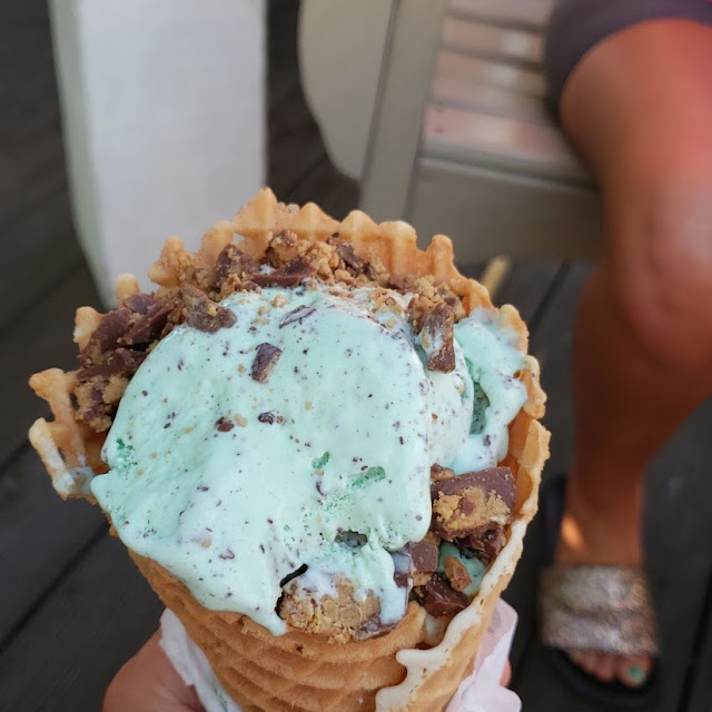 Mint Chocolate Chip with Reese's Cup Topping Waffle Cone