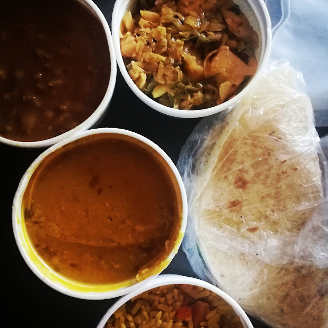 Vegetarian Biriyani Dahl Potato Curry and Roti