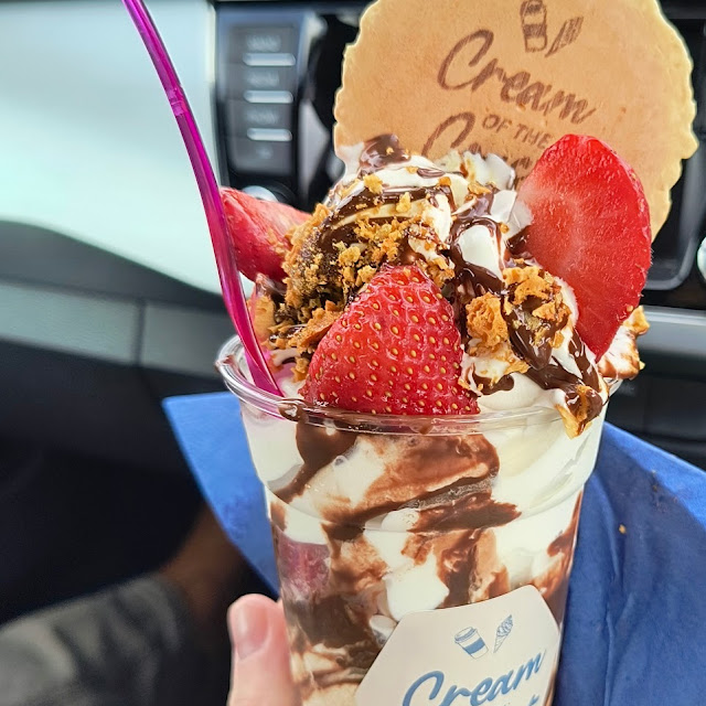 Regular Sundae with Strawberry Pieces Honeycomb and Nutella Sauce