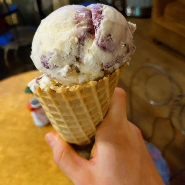 Blueberry Cheesecake Ice Cream in Waffle Cone