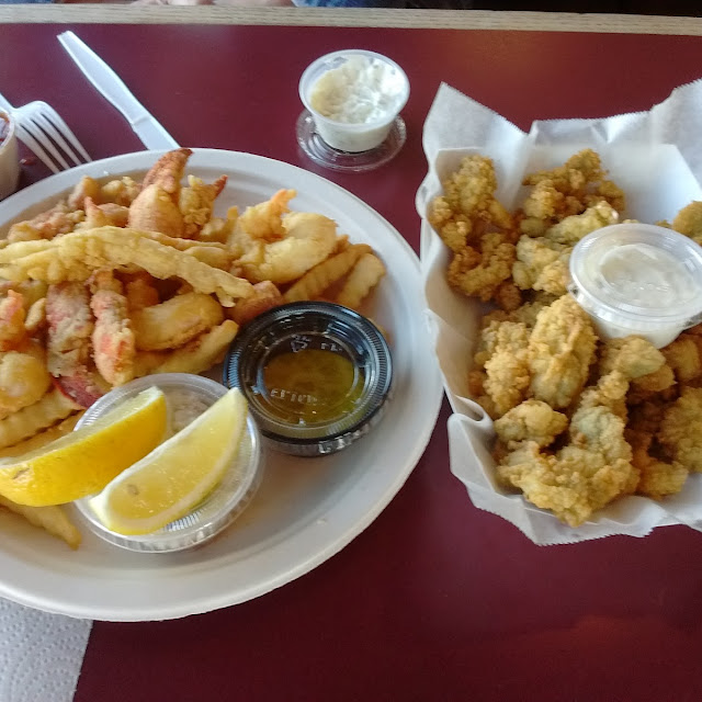 Fried Lobsters Dinner and a Side of Fried Oysters