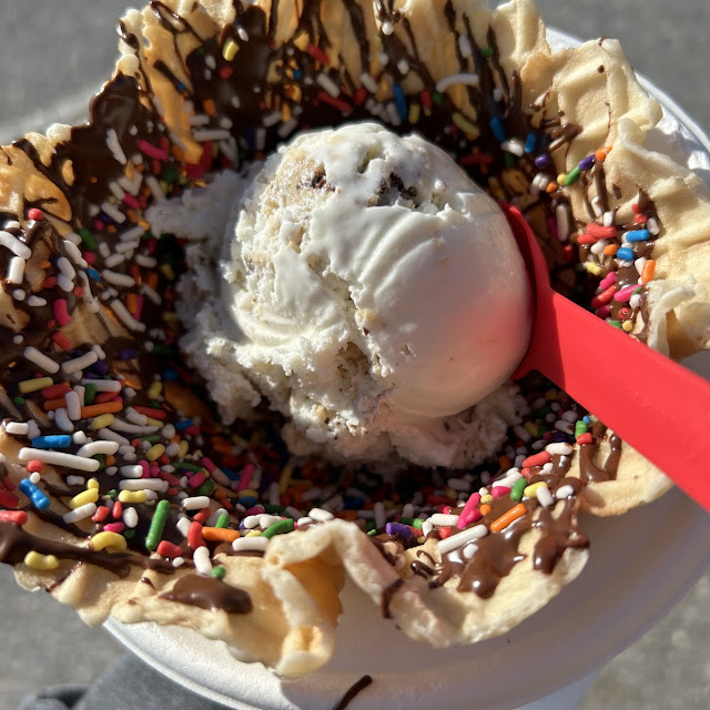 Single Scoop of Cookie Dough Ice Cream in a Chocolate Waffle Cone Bowl